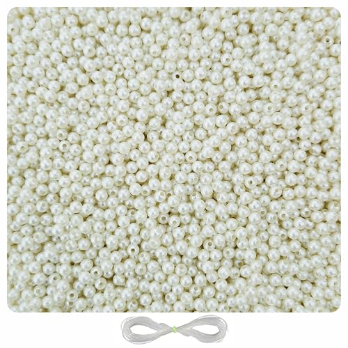 Image of 3000 Pcs Off White Beads for Bracelet Making Kit - 5 mm - Beads for Jewellery Making Kit - Pearls for Craft - 200g