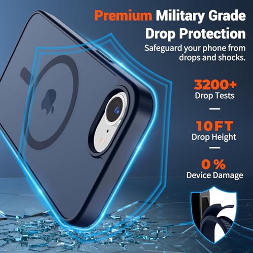 Image of SUPFINE Magnetic for iPhone 17e Case /iPhone 16e Case with Screen Protector (Compatible with MagSafe) (Military Grade Drop Protection) Translucent Matte Shockproof Phone Cover,Dark Blue