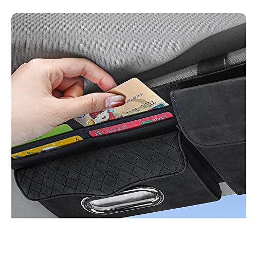 Image of Automaze Suede Sun Visor Organizer Tissue Napkin Box Holder, With Sunglass Pocket, Card Slot, Pen Holder (Gray)