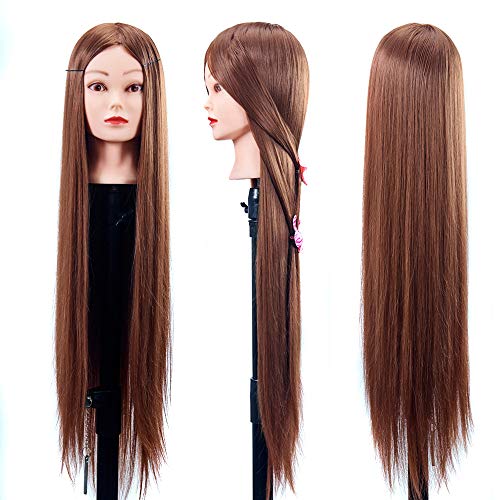 Friseurkopfpuppe 80 cm Hochtemperatur Seide Gemischt Friseurmodell Schaufensterpuppe Friseurausbildung Kopf Übungsmodell,Haveamakeupface Cover