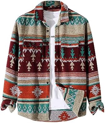 ZAFUL Tribal Geometric Pattern Blend Wool Shirt Jacket Deep Red L
