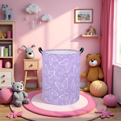 Image of Kids Laundry Basket Baby Hamper Toy Storage Bin for Boys Room Decor Baby Nursery Hamper Gift Baskets for Bedroom Bathroom(Purple Butterfly)