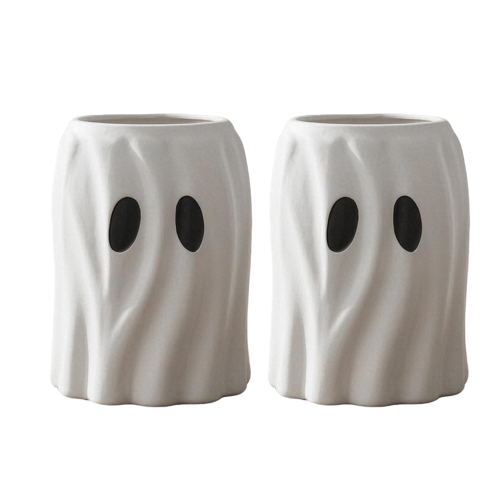 Pasisuu Cute Ghost Halloween Flowerpot, Resin Halloween Ghost Planter for Indoor Home Decor, Multifunctional Desktop Organizer, Creative Pen Holder, Floral Arrangement Vase 2pcs