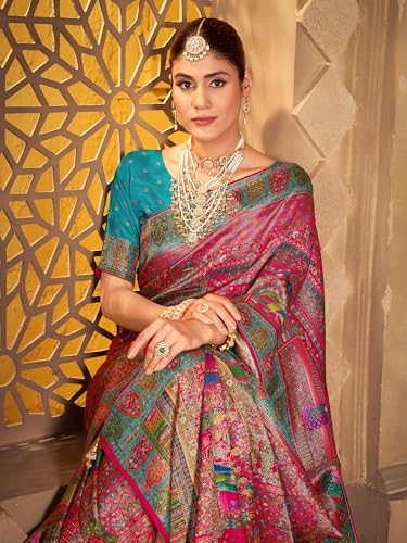 Image of Glory Sarees Women's Luxurious Dola Pure Silk Original Saree Position Print Work Madhubani Inspired Motifs Banarasi Kanjivaram Style Saree With Blouse Piece (Elegant101 Parent)
