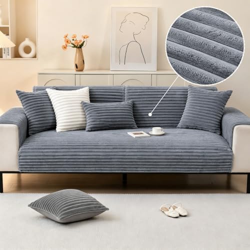 KELUINA Waterproof Couch Covers for Pets, Faux Fur Pet Couch Covers for Dogs, Pet Friendly 3 Seat Sofa Cover, Non Slip Washable Furniture Protector for Living Room(Light Gray, 35.43"x 62.99" 1 Pack) - image 3