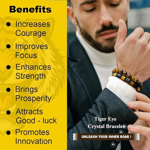 Jewdreamer 10PCS Tiger Eye Bracelet For Men 8MM Natural Stone Beads Bracelet Set Stretch Lava Rock Bracelets Adjustable Black Crystal Beaded Bracelet for Men Women Gifts2