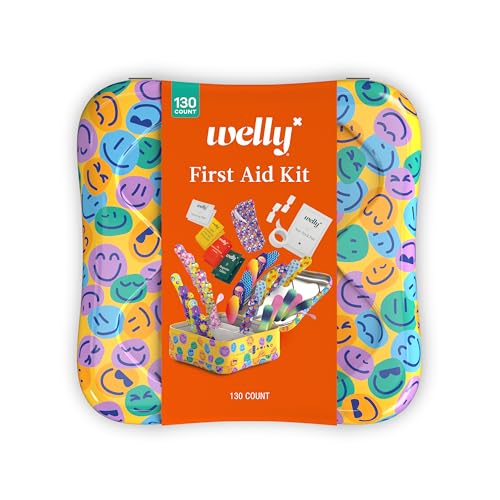 Welly First Aid Kit - Adhesive Flexible Fabric and Waterproof Bandages, Tape and Non-Stick Pads, Butterfly Strips, Single Use Ointments Triple Antibiotic and Hydrocortisone, and Ibuprofen - 130 Count