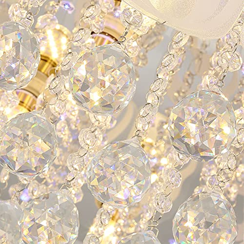 Fine Maker Luxury Crystal Chandeliers With Remote, 7-Color Changes Led Flush Mount Chrome Ceiling Light Fixture 9-Lights, 25.6 Inch Round Crystal Feather Pendant For Living Room Bedroom E14 Socket #TOP5
