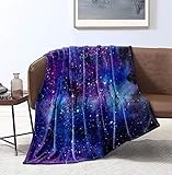 Bedbay Galaxy Blanket - Outer Space Universe Print Fluffy Throw Blanket 60x80 Inches Blue and Purple Universe Sky Super Soft Lightweight Flannel Blanket Gifts for Girls & Boys (Twin)