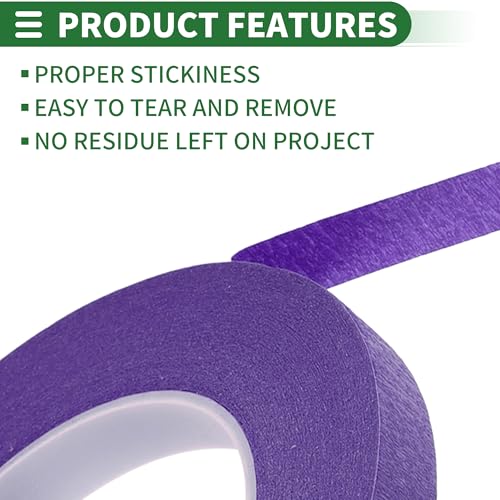 Image of Motoforti Universal Painters Tape Masking Master Tape 0.15cm /0.3cm /0.6cm /1.2cm /1.9cm x 55m Easy Removal Crepe Paper Purple 5 Pcs