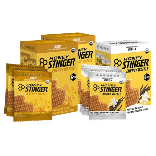 Image of Honey Stinger Organic Energy Waffle Variety Pack of 18, 12 Honey Waffles and 6 Vanilla, Nutritious Stroopwafel Snack for Exercise, Endurance and Performance