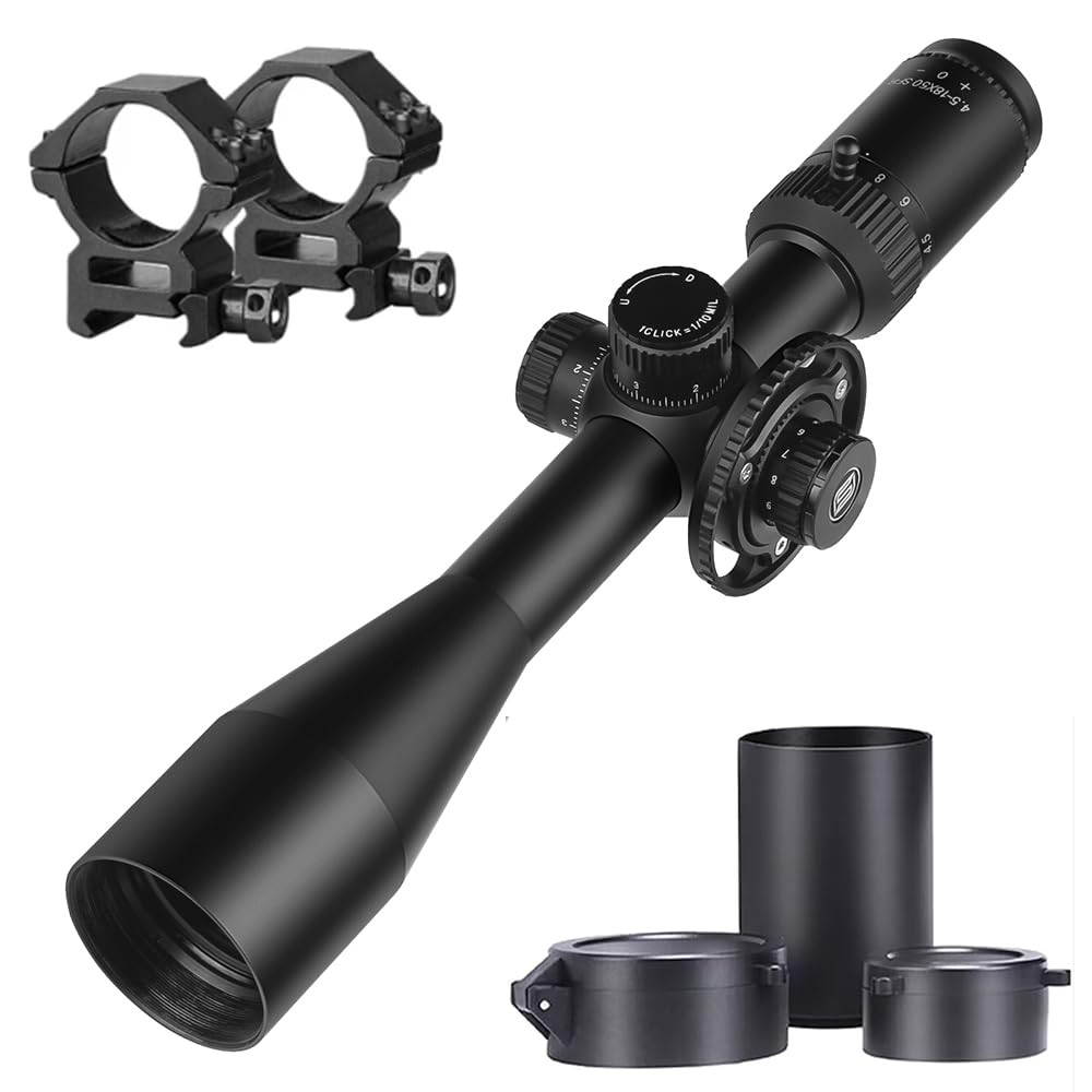 SPINA OPTICS Tactique Lunette de visée 4.5-18x50 sfir deuxième Objectif de Fusil à Plan Focal Tube de 30 mm avec Support annulaire de 20 mm
