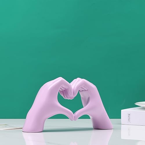 Miniatura 4 de DOVDOV Estatua de corazón y mano malva para decoración del hogar, decoración de corazón y mano para decoración bohemia de boda, mesa de café,