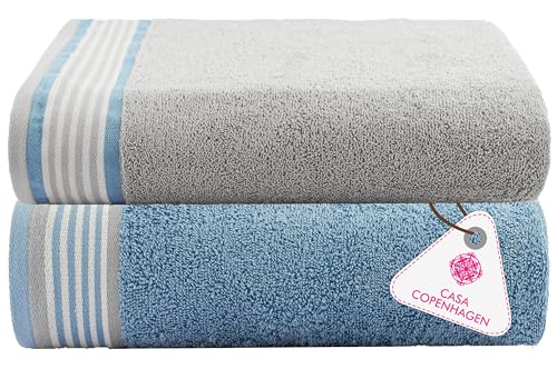 Image of Casa Copenhagen, Germany Design - He & She Super Soft Collection 100% Cotton 2 Pieces Large Bath Towel (Size : 70 x 140 cm) - Grey Violet & Dusty Blue