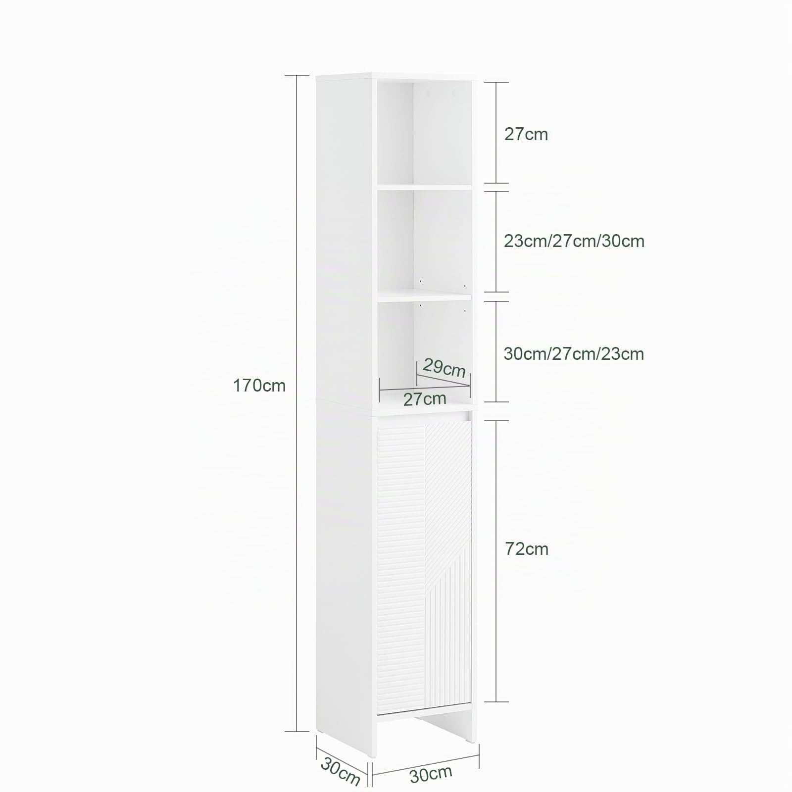 SoBuy Mobile Bagno Salvaspazio con Cesto Portabiancheria – Armadietto Bagno Alto e Stretto in MDF Bianco con Ripiani Regolabili e Antiribaltamento Mobile Lavanderia 30x170x30 cm BZR158-W