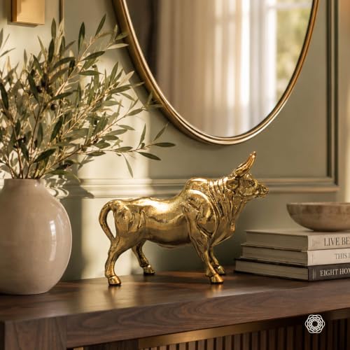 Image of BEHOMA Aluminium Bull Decorative Figurine Showpiece | Elegant Modern Tabletop Art Showpiece for Living Room, Office, Bedroom, Shelf Display | Premium Home Decor Accent