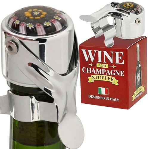 Wine Stopper & Champagne Stopper with Patented Seal - 2 in 1, Italian Design, Preserves Bubbles & Taste-Leak Proof - Reusable, Suitable for Wine, Cava, Prosecco and sparkling water