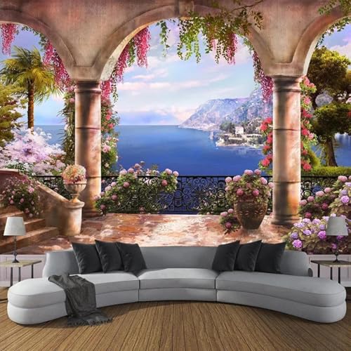 MIXUEXUNLU Papel pintado con foto 3d jardín balcón vista al mar pintura de pared cartel dormitorio sala de estar sofá decoración del hogar