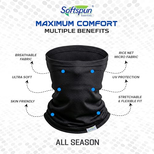 Image of SOFTSPUN Essentials Neck Gaiter Bandana for Riders | Multi-Purpose Face Cover Mask | UV Protection, Dust Proof, Breathable Fabric for Bike Riding, Cycling, Hiking (Black)