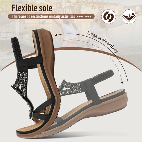 Littleplum Sandals Women Flat Dressy Sandal Summer Comfortable Slip-on Casual Beach Shoes Dress Bohemian Ankle Elastic Flats Sandals4