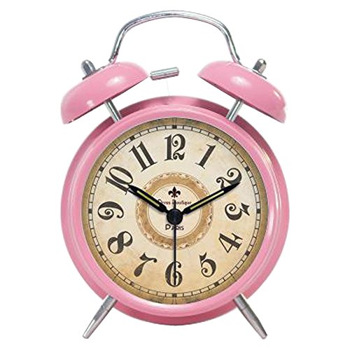 Dobess Metall Doppelglockenwecker mit Nachtlicht, ohne Ticken, 4 Zoll Geräuschlos Retro Analog Quarzwecker Glockenwecker (Arabische Ziffern, Rosa) Cover