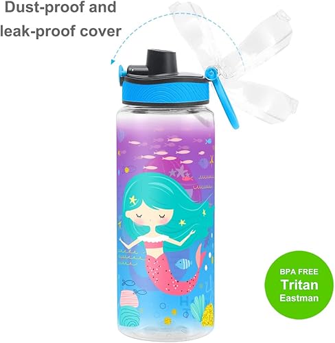 Miniatura 4 de Bonita botella de agua para niños y niñas, sin BPA, Tritan a prueba de fugas, fácil de limpiar y con asa de transporte, 23 onzas  23.0 fl oz