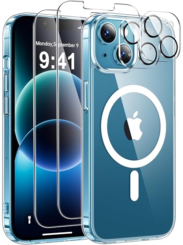 Image of ivencase for iPhone 13 Mini Case with 2 Pack Screen Protector and 2 Pack Camera Lens Protector, Compatible with MagSafe, Shockproof Protective Clear Back Phone Case for iPhone 13 Mini -Clear