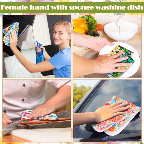 Image of Redbaker 18 Pcs Flower Reusable Paper Towels Rolls Washable Paperless Paper Towels Bulk Cloth Cotton Napkin with Cardboard Reusable Napkins for Kitchen Dishes Bathroom Home Table
