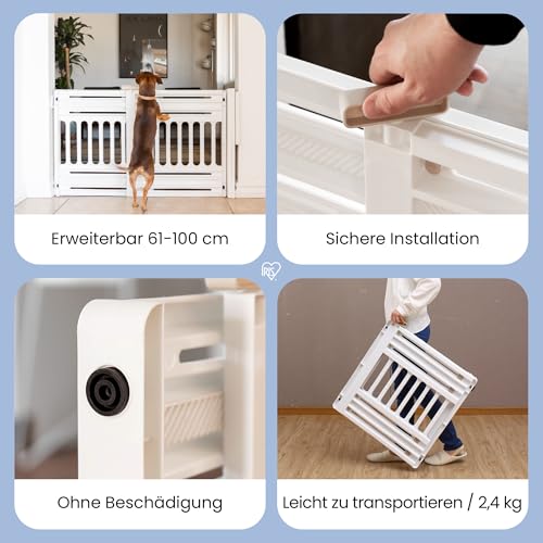 Iris Ohyama, Sicherheitszaun aus Kunststoff, einfach zu montieren und zu reinigen, Absperrgitter für Haustiere, L64 x B61 x H5 cm, Einheit, BPA-frei, kein Bohren, PBR-600, Hunde, Weiß/Mandel