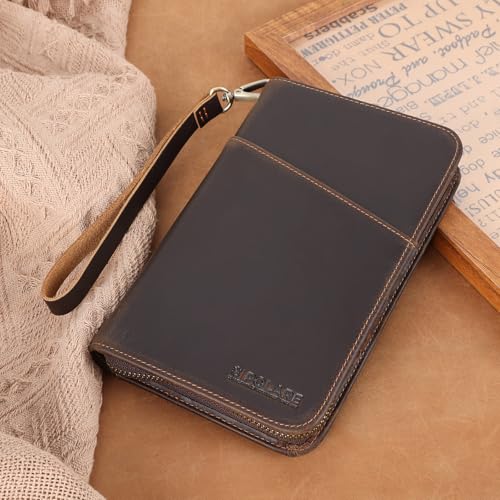 Polare Full Grain Leather Travel Passport Holder RFID Blocking Cover Case Travel Document Organizer Wallet Holders 2 Passports With YKK Zipper (Dark Brown with AirTag Slot)2