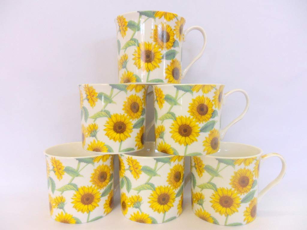 Heron Cross Pottery Sunflower Set Of 6 China Palace Mugs.