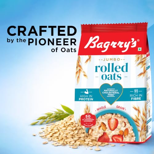 Image of Bagrry's Jumbo Rolled Oats 1kg | Whole Grain, High Fibre & Protein Breakfast Cereal | Non-GMO Oats | No Added Sugar & Preservatives | Instant Oats for Breakfast