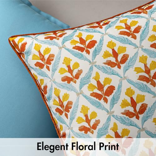 Image of MIULEE Pack of 2 Decorative Outdoor Waterproof Throw Pillow Covers Flower Print Chic Boho Accent Pillow Covers for Square Garden Patio Cushion 18x18 Inch, Orange Teal Red