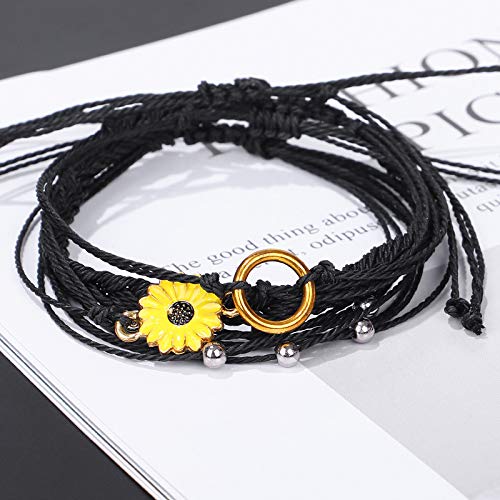 Caiyao 4 Pcs Summer Surfer Wave Anklet Bracelets Adjustable Strand Braided String Rope Bracelets Waterproof Handmade Sunflower Bracelets Anklets Jewelry for Women2