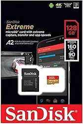 SanDisk Cartão de memória Extreme MicroSDXC UHS-I, 128 GB para jogos móveis, Nintendo Switch, GoPro Hero - C10, U3, V30, 4K, A2, cartão MicroSD SDXC - SDSQXA1-128G-GN6MA, Preto