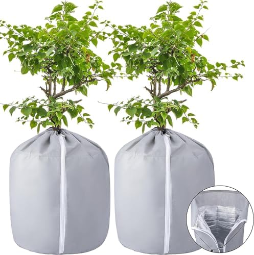 2 Stück Thermo Topfschutz -50x45cm Topfpflanzen Schutzbeutel für Pflanzen | Winter Topfschutz mit Zugband - Frost Schutz für Pflanzkübel Pflanztöpfe für Pflanzen