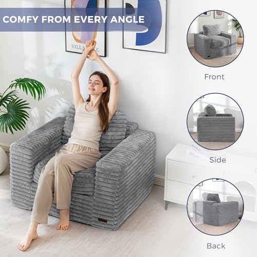 Image of MAXYOYO Bean Bag Chair with Pillows, Floor Sofa with Armrests and Support, Plush Foam Filled Lounge Chair for Adults, Cozy Bean Bag Couch for Living Room, Bedroom, Apartment, Grey