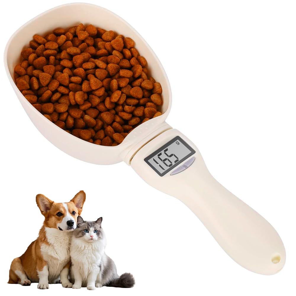 YUNYOUC Pet Food Measuring Scoop Scale, Detachable Kitchen Digital Measuring Spoon for Dog Cat, Precise Dog Food Scooper with LED Display, Measure Liquid/Dry Item, Max 800g(White)