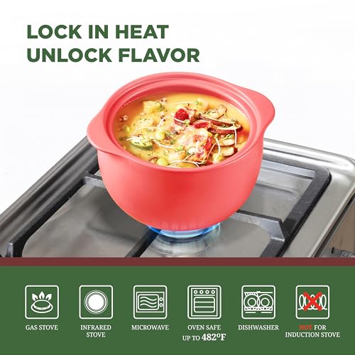 Image of MINH LONG 3-Qt Porcelain Dutch Oven with Lid - Lead & Cadmium Free, Oven Safe to 482F, Heat Retention, Clay Pot for Cooking on Gas & Infrared Cooktop, Use to Marinate, Cook, Bake, Refrigerate & Serve