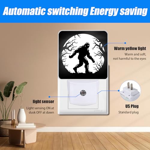 Image of Bigfoot Night Light,Halloween Moon Nightlight Plug into Wall,LED Lamp,Suitable for Bedrooms,Kitchens,Toilets,Etc.Auto Sensor Dusk to Dawn,Energy-Saving