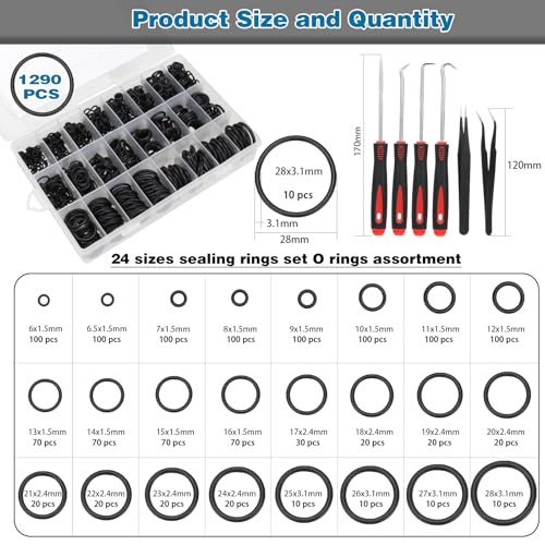 Fomiata 24 Size 1290 Pcs O Rings Assortment Kit, Metric Oring Kit - Universal Size from 6mm to 28mm Made of Nitrile Rubber Ideal for Shower Plumbers Hydraulic etc. (1290) - Image 3