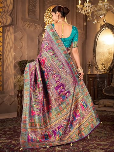 Image of Glory Sarees Women's Luxurious Dola Pure Silk Original Saree Position Print Work Madhubani Inspired Motifs Banarasi Kanjivaram Style Saree With Blouse Piece (Elegant101 Parent)