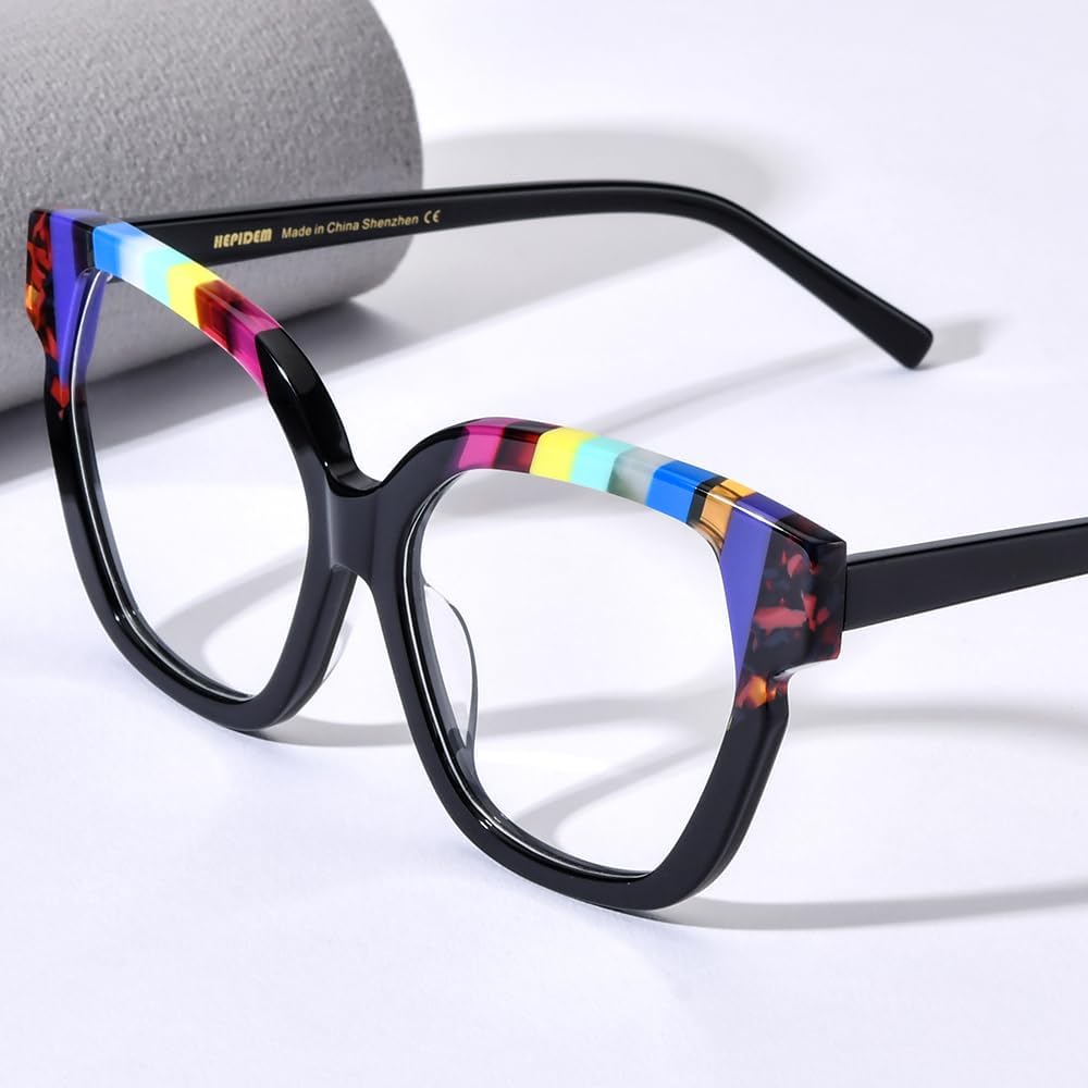 HEPIDEM Multicolor Acetate Glasses Frame Women,Oversize Round Optical Eyeglasses 9345 - Image 2