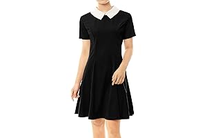 Women's Short Sleeve Peter Pan Collar Cute Flare Dress