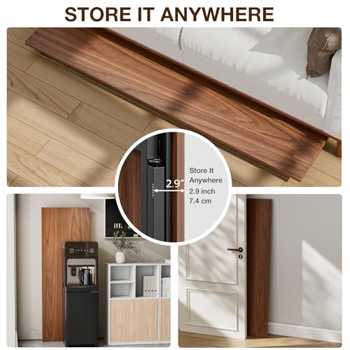 Image of TEMI Long Computer Desk Folding Table - 55.1 inch Foldable Office Desk, No Assembly, Perfect Writing Table for Bedroom, Dorm, or Apartment, Portable Large Desk or Study Table with Compact Design, Walnut