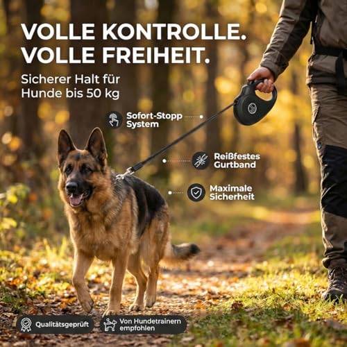 HUND IST KÖNIG Rollleine Hundeleine 8m für kleine & große Hunde | Hochwertige Hundeleine ausziehbar mit bequemen Griff | Robuste Ausziehleine | bis 50kg