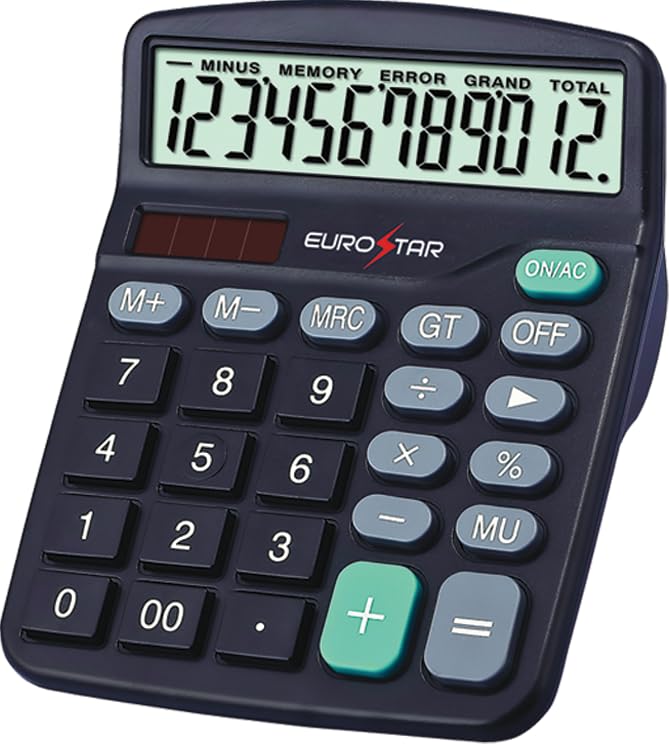 12-Digit Large Display Battery/Solar Powered Electronic Calculator