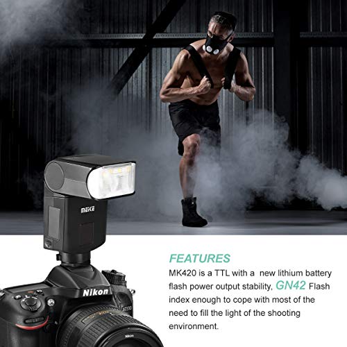 Meike Mk420N Ttl Li-Ion Battery Camera Flash Speedlite With Lcd Display Compatible With Nikon D850 D810 D3400 D3300 D3500 Z6 Z7 And Other Dslr Cameras + Lithium Battery +Diffuser+Battery Charger #TOP3