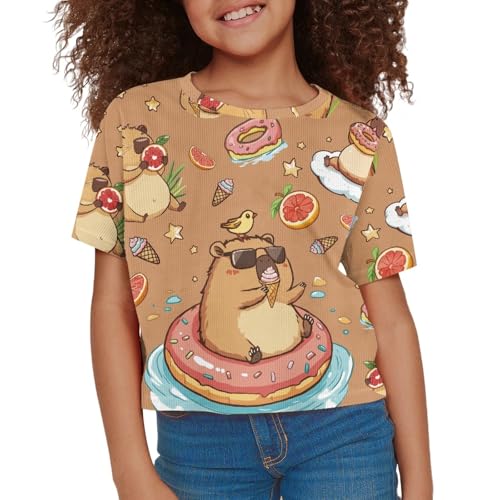 Image of Girls Crop Tees Crew Neck Casual Short Sleeve T Shirts Kids Loose Soft Comfortable Tees Blouses Shirt for Little Girl