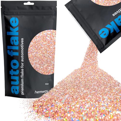 Image of Hemway Automotive Metal Flake Glitter FINE 1 /64 inch 0.015 inch 0.4mm 375 microns Paint Metal Flake 100g for use with Car Bike Van Truck Wagon Automotive Spray and Spray Painting (Rose Gold Holographic)